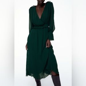 Zara | Dresses | Zara Green Pleated Midi Dress Medium 1 time used 4387 243 500